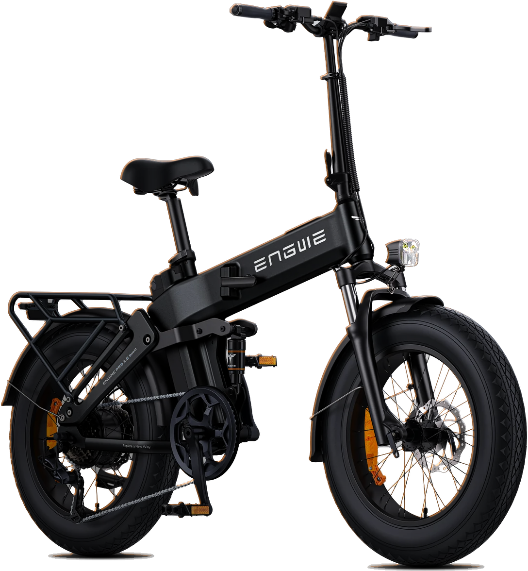 ENGWE folding e-bike with its headlight on
